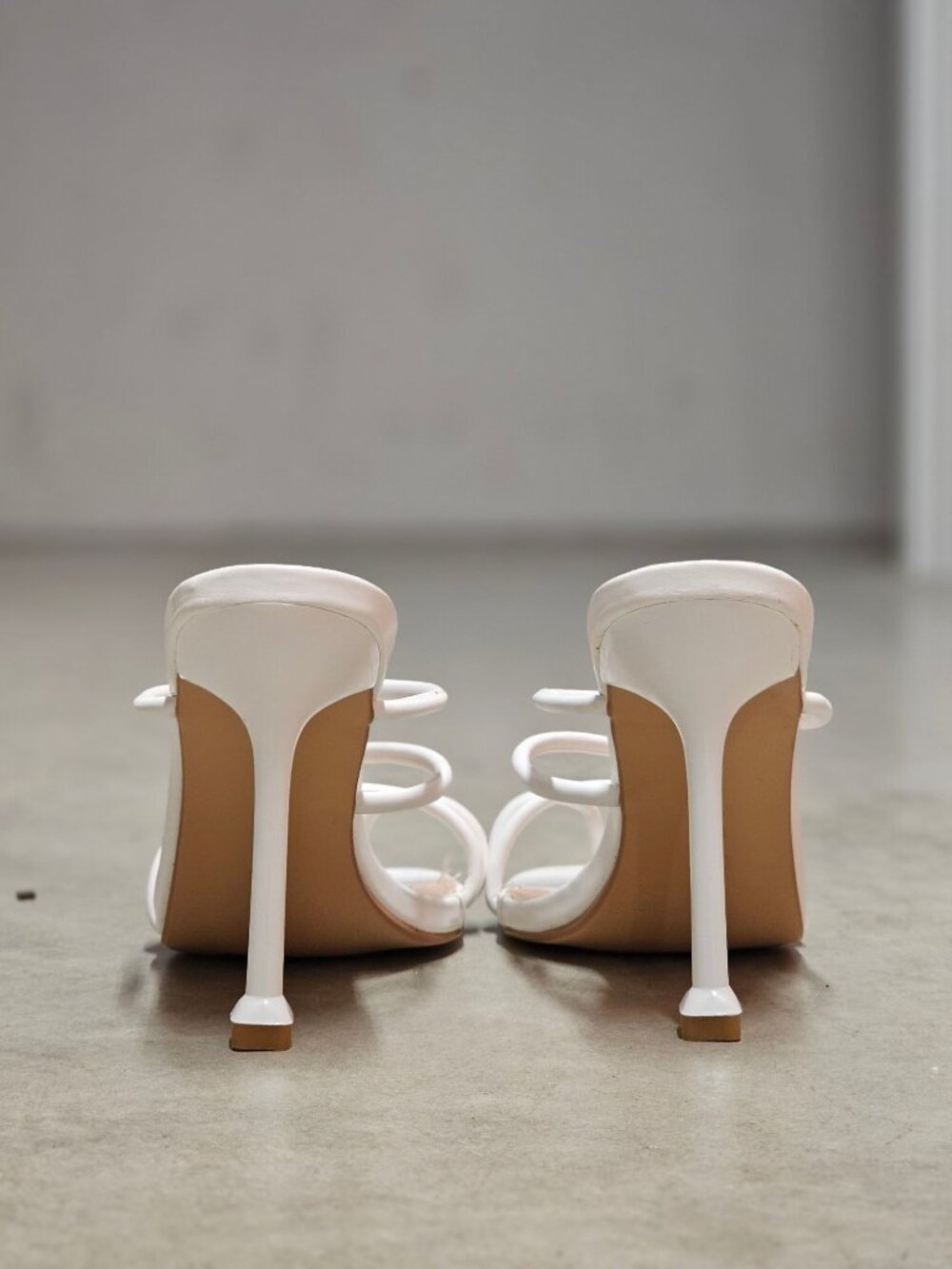 Strappy White High Heel Mules With Square Toe & Slim Stiletto Heels For Women - Picture 3 of 14